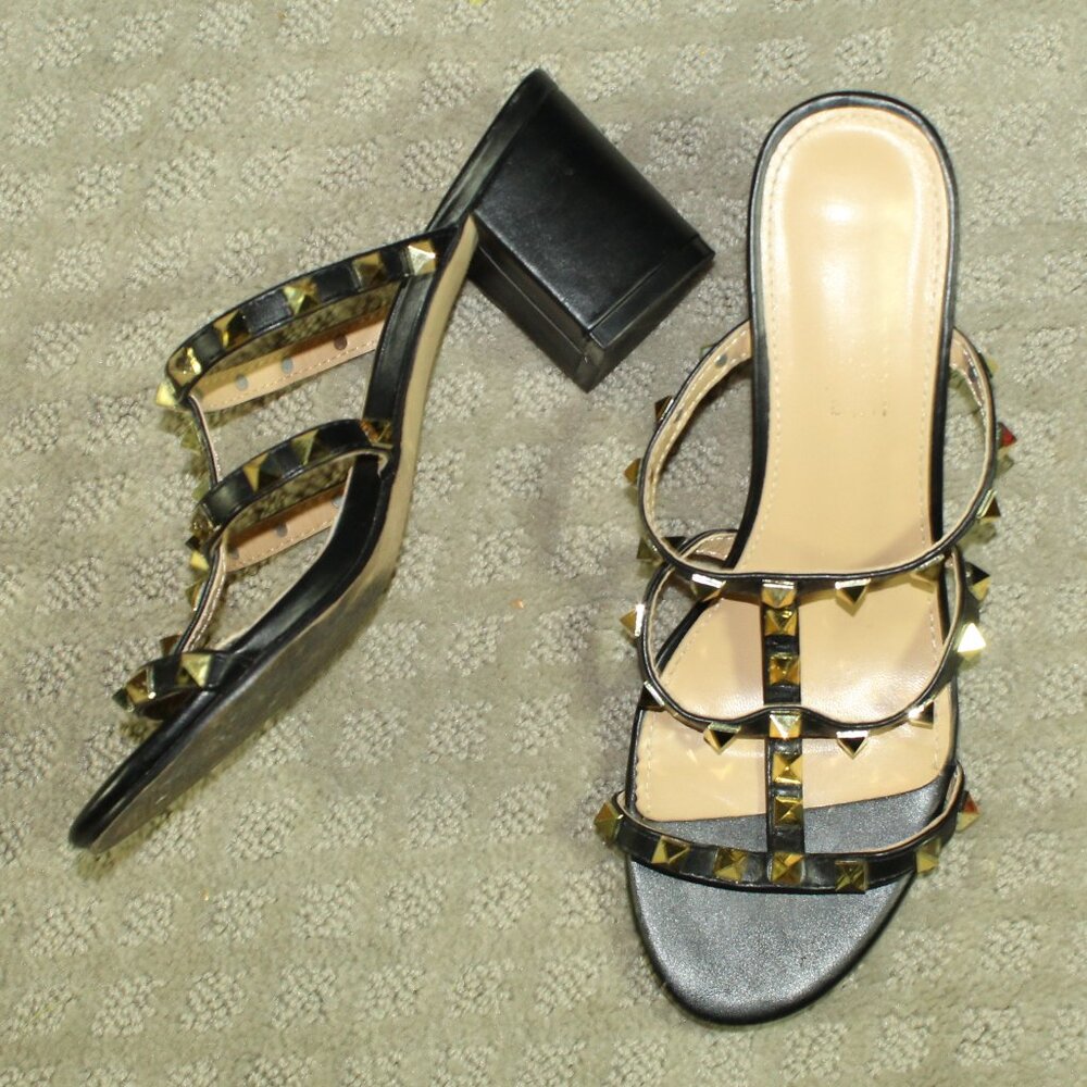 Catherine Malandrino Women's 7.5 Studded Black 2.5" Block Heeled Shoes